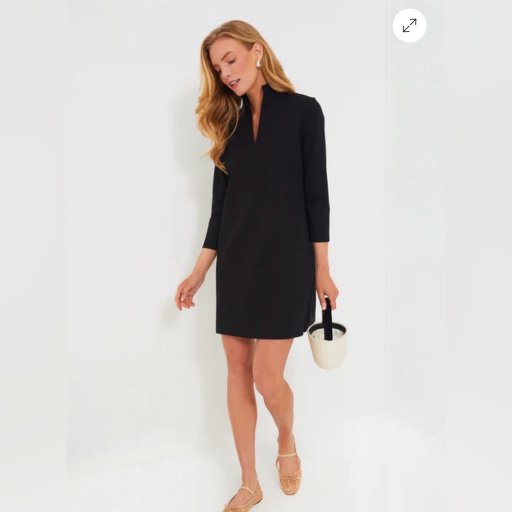 Tuckernuck Women's Black Suede Stretch Clifton Dress Long Sleeve Mini Length XL